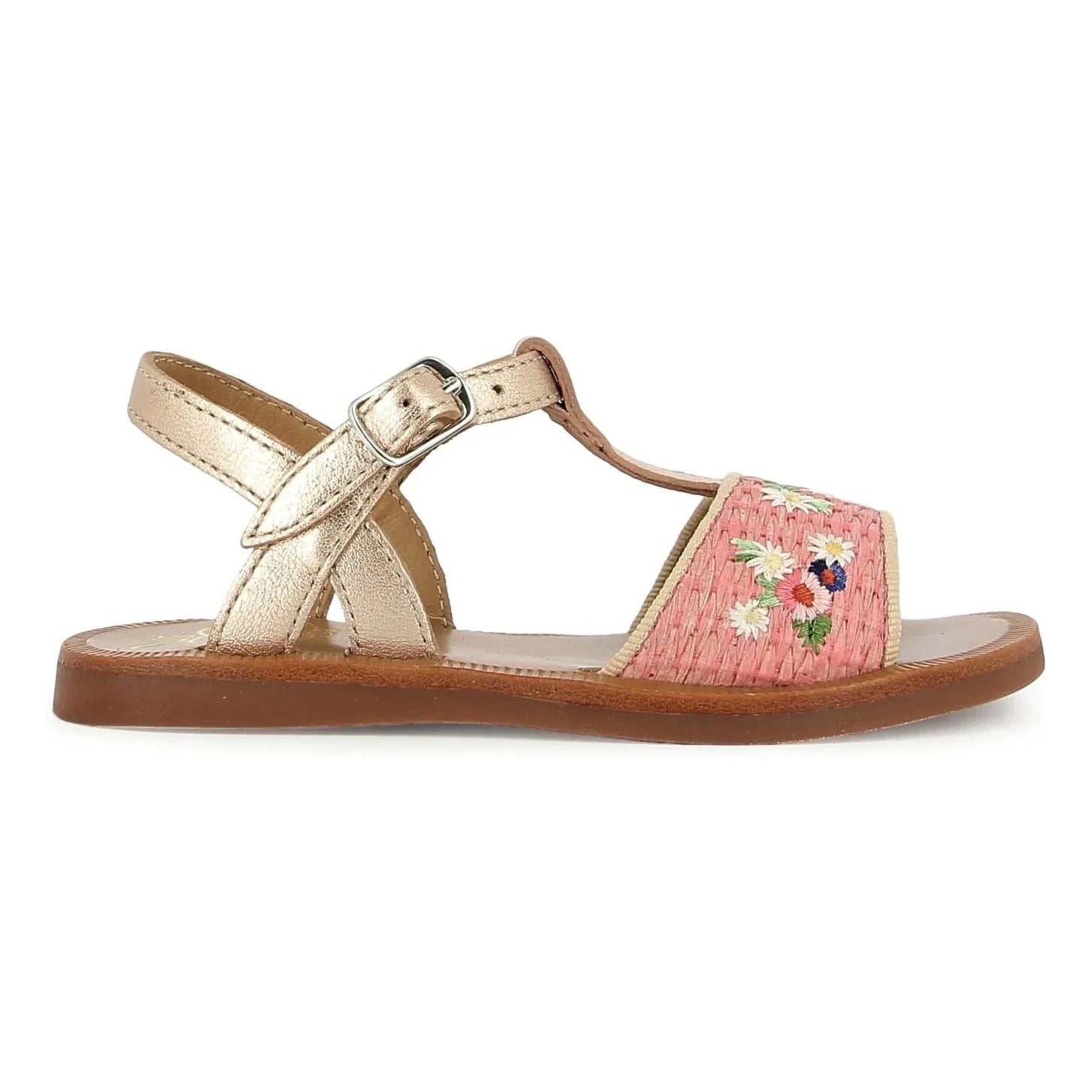 Pom d'Api - Sandalias Plagette Raphia Brod | Rosa