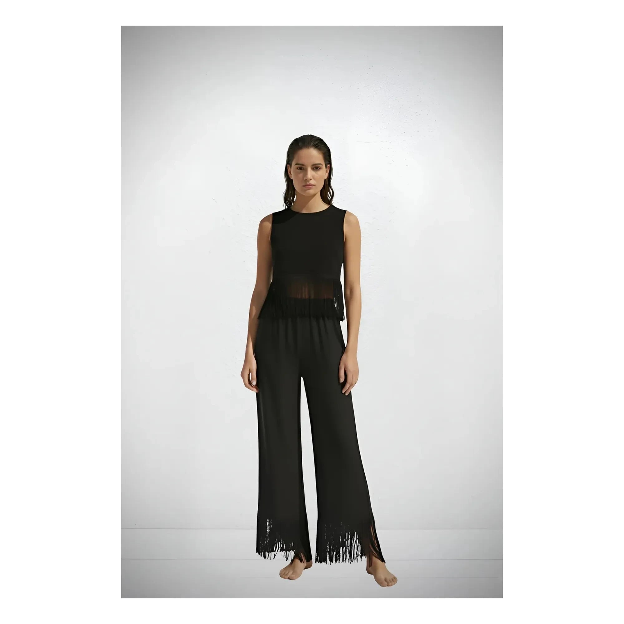 Vanessa Sposi - Pantalones con borlas de lino | Negro