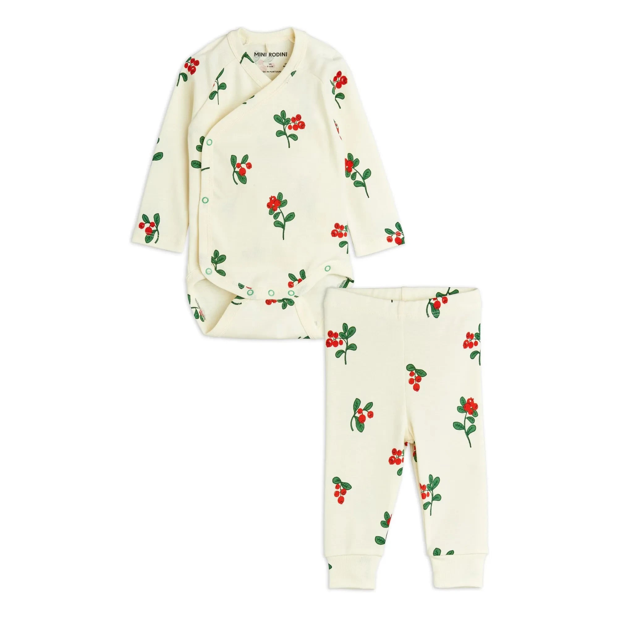Mini Rodini - Set de body y leggings de algodón orgánico con estampado floral | Crudo