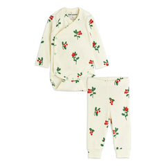 Mini Rodini - Set de body y leggings de algodón orgánico con estampado floral | Crudo