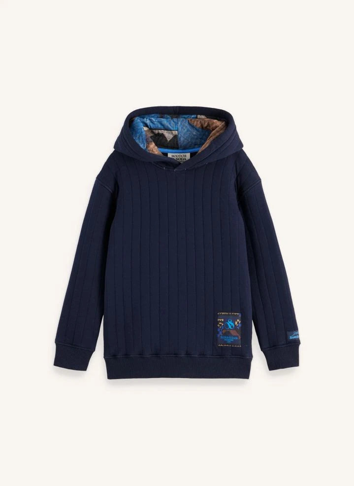 Scotch & Soda - Sudadera patchwork acolchada con capucha | Azul marino
