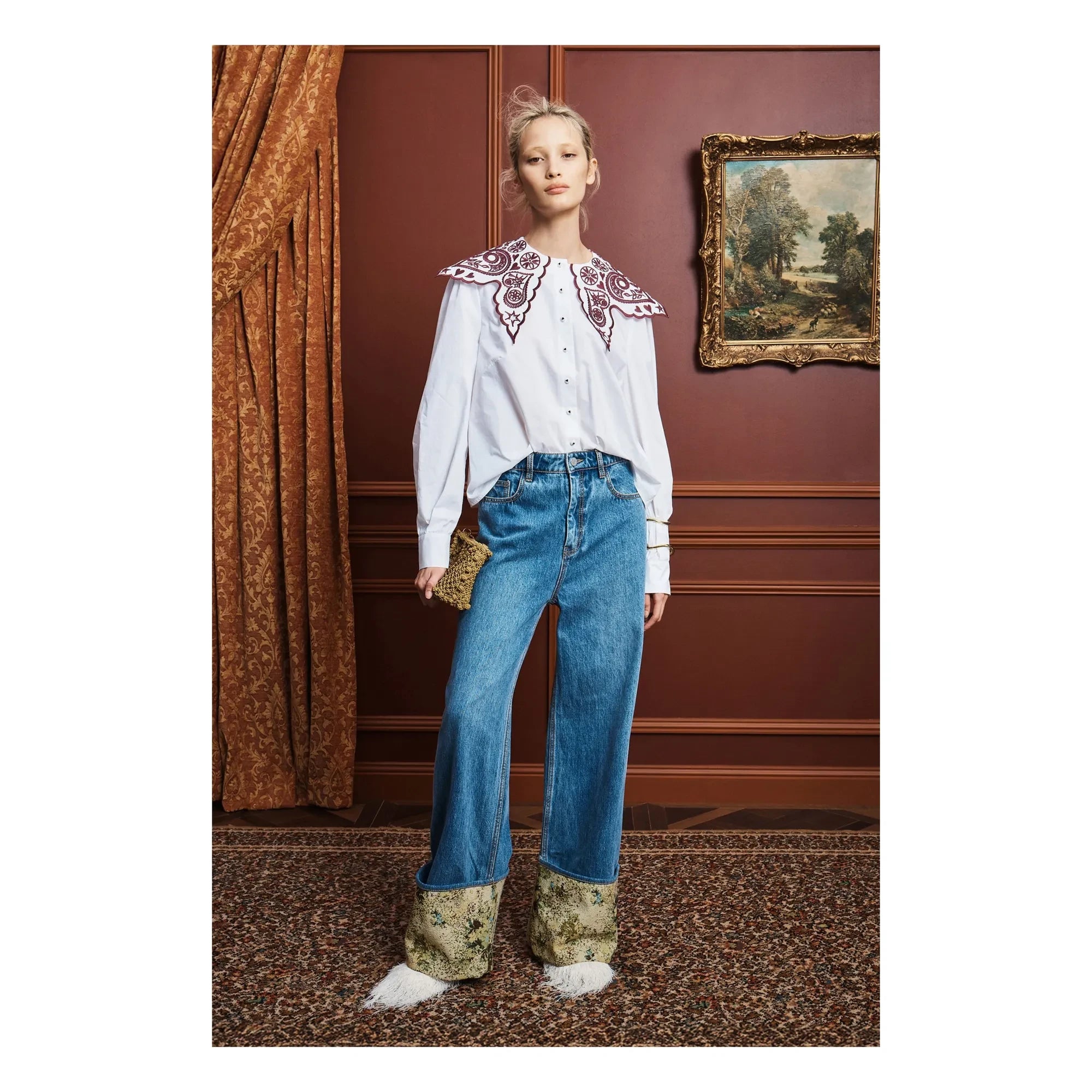 Alémais - Blusa bordada de popelina de algodón | Crema