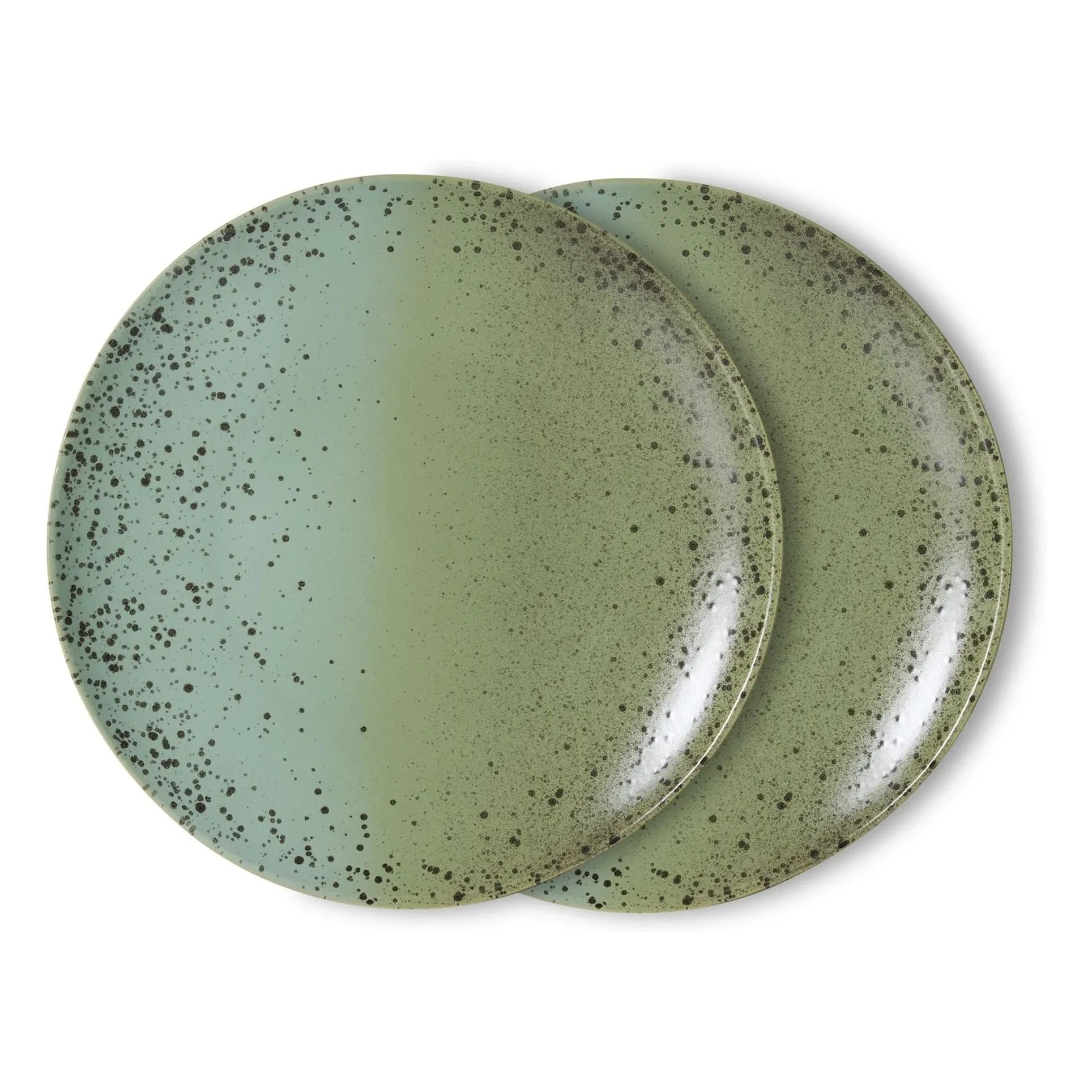HKliving - Platos de cerámica con salpicaduras - Juego de 2 | Verde pálido