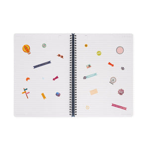Legami - Cuaderno A4 rayado con tapa dura ilustrada - Pegatinas de viaje - Encuadernación en espiral