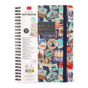 Legami - Cuaderno A4 rayado con tapa dura ilustrada - Pegatinas de viaje - Encuadernación en espiral