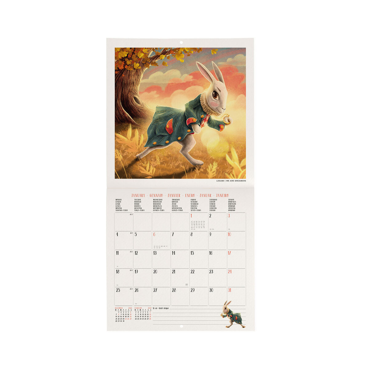 Calendario de pared Legami - Alicia en el País de las Maravillas 2027 - 18 x 18 cm