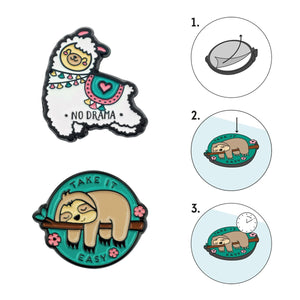 Legami - Set de 2 pegatinas de metal de llama y perezoso - Cutie