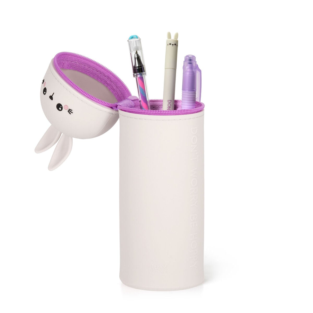Legami - Conejo "Don't Worry Be Hoppy" Estuche 2 en 1 de silicona para lápices - Kawaii