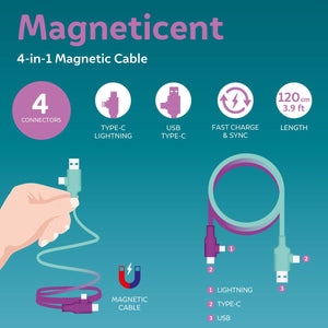 Legami - Cable de carga y sincronización magnético 4 en 1 - Magneticent