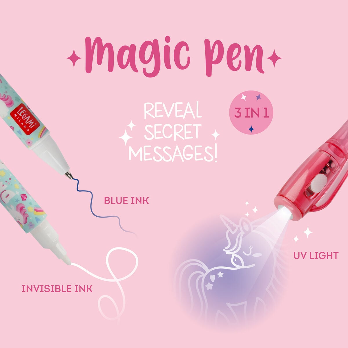 Legami - Bolígrafo de Tinta Invisible - Unicornio - Bolígrafo Mágico