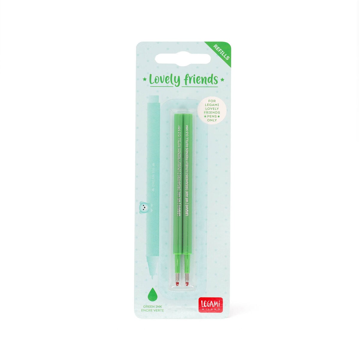 Legami - Set de 2 recambios bolígrafos de gel Sweet Animals - Tinta verde