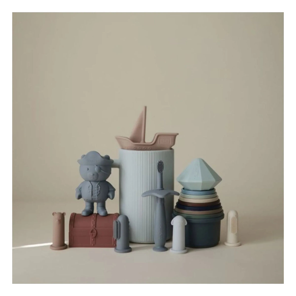 Mushie - Juguetes de baño pirata - Set de 4 | Azul