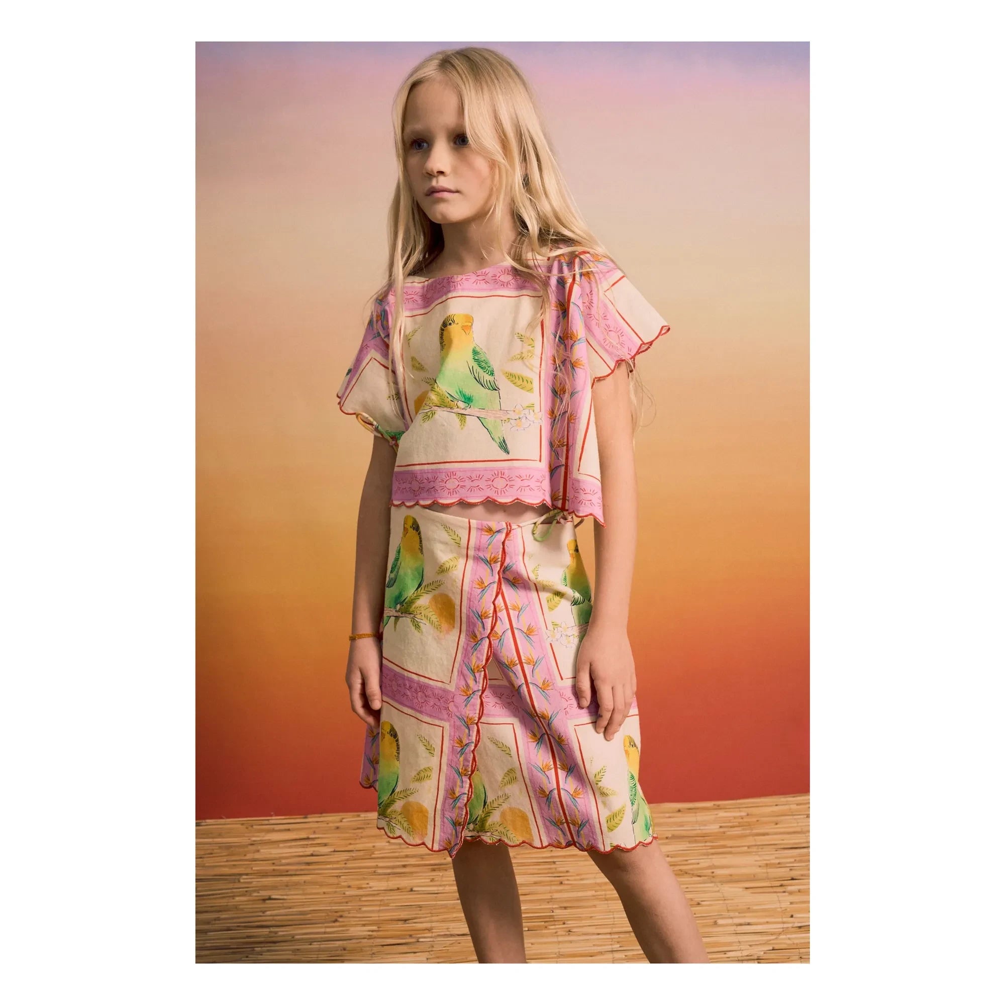 Maison Mangostan - Top patchwork pájaros | Rosa