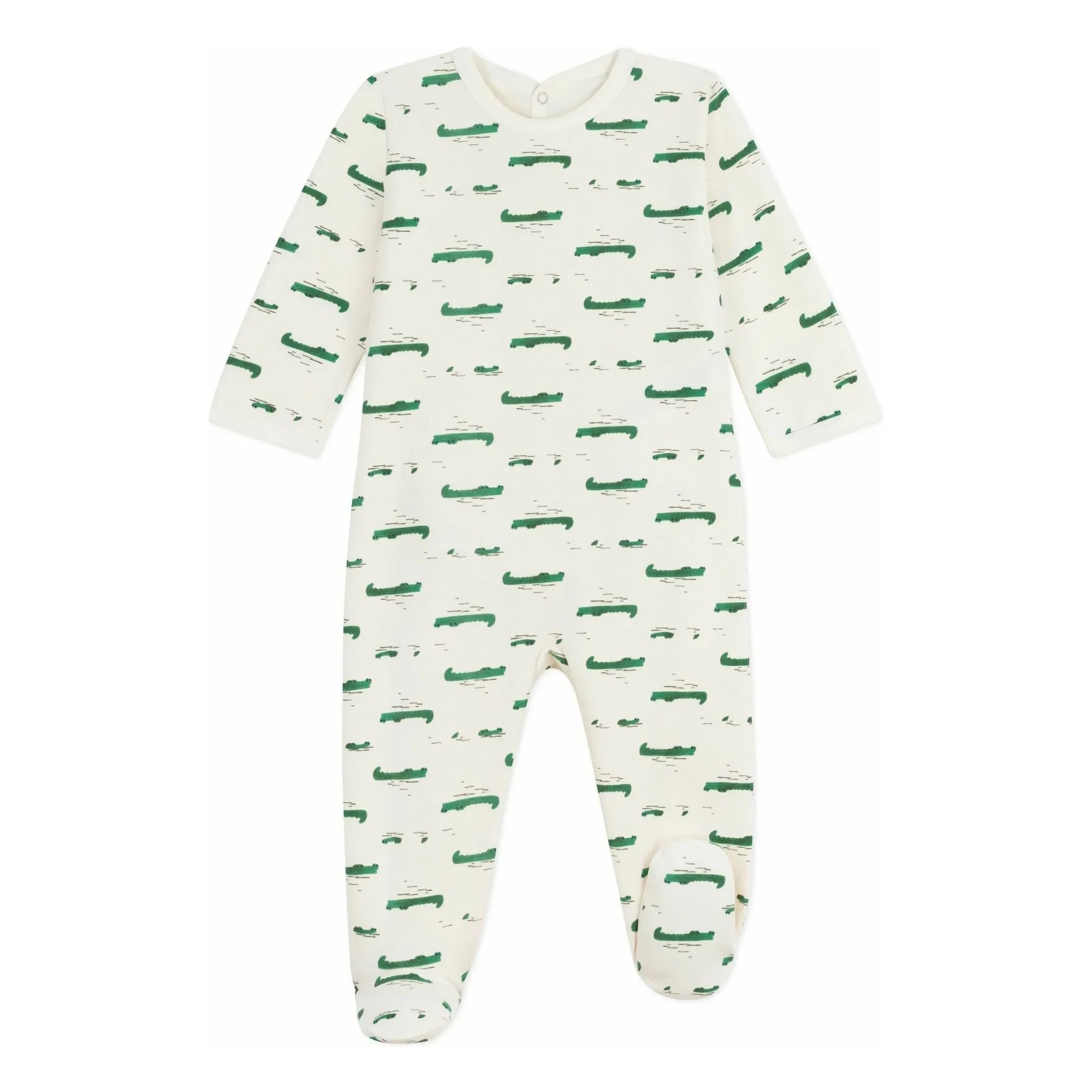 Petit Bateau - Pijama con pies estampado de cocodrilos de algodón orgánico | Crudo