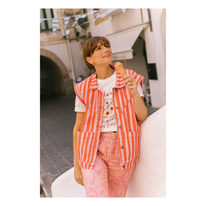 Favorite People - Chaqueta sin mangas a rayas - Colección para mujer | Rojo