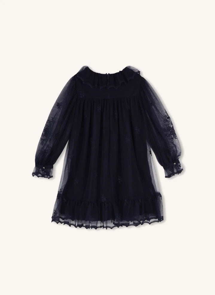 Chloé - Vestido con bordado de tul | Azul oscuro