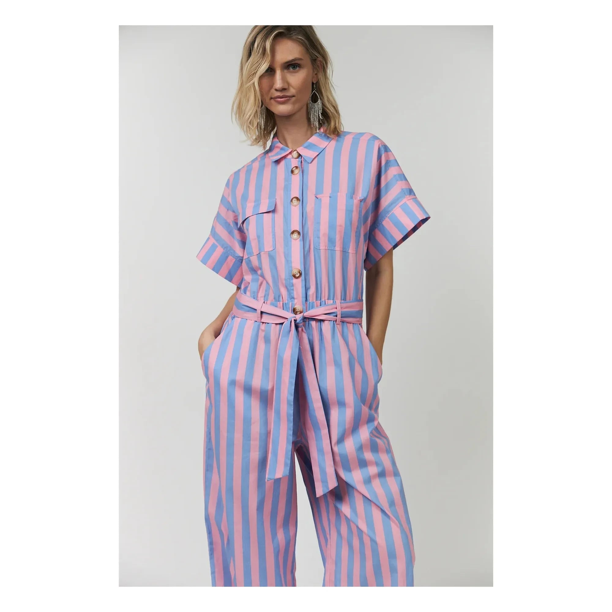 Lollys Laundry - Mono de rayas de algodón Mathilde | Rosa