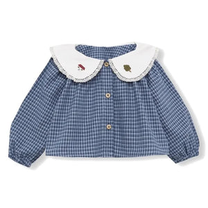 birinit - Organik pamuklu Vichy bluz ve bloomer seti | İndigo mavi