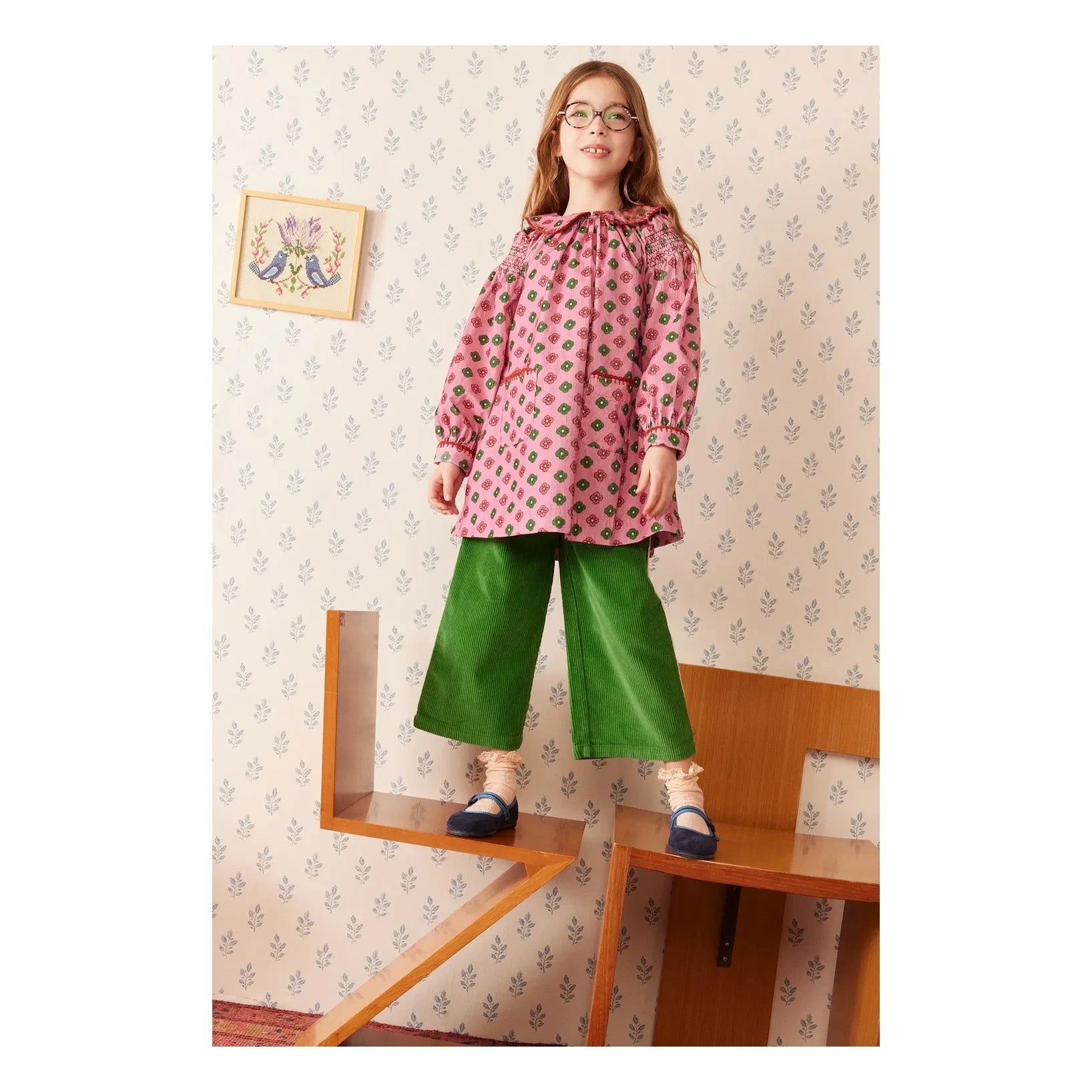 Hola, Simone - Vestido de pana de canalé con estampado floral Martha | Rosa