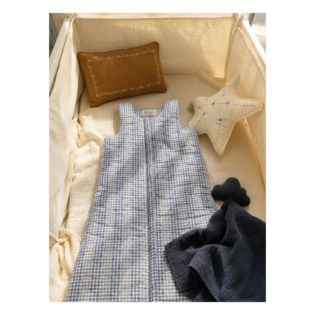 Editions Aimable - Gaston saco de dormir de invierno | Algodón Vichy azul