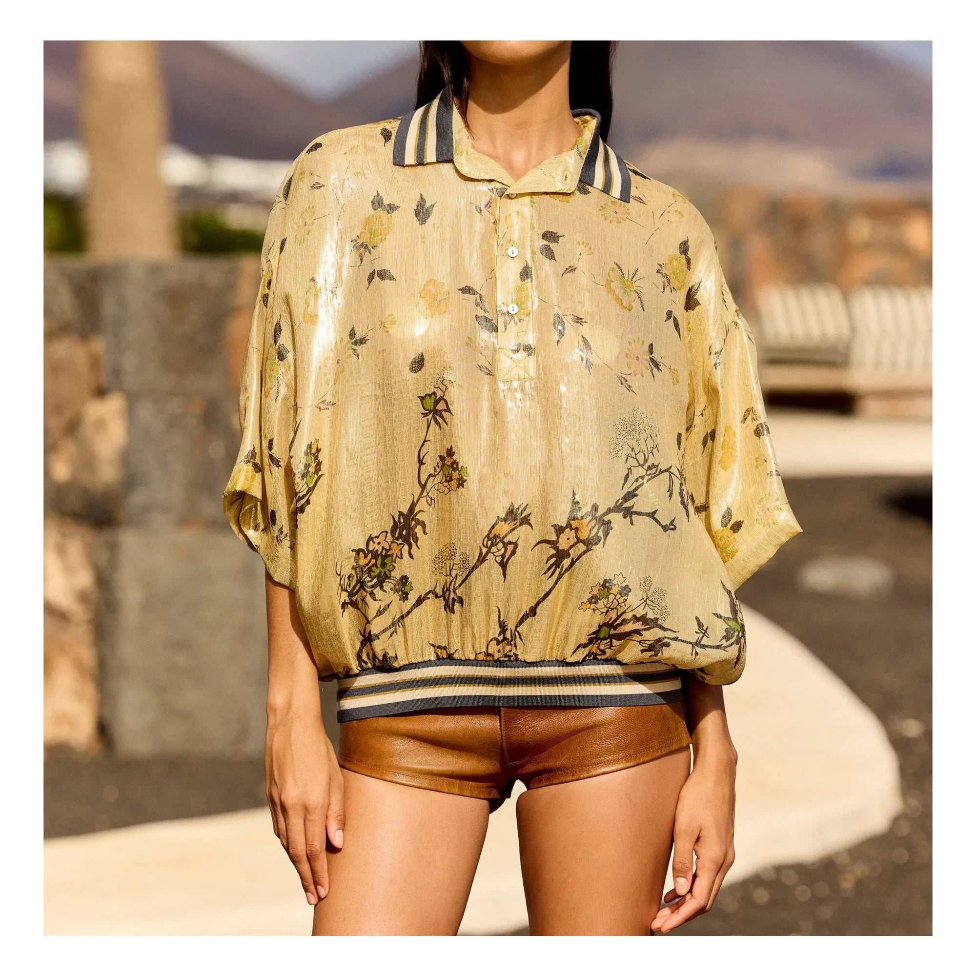 Mes Demoiselles - Blusa de seda metálica Jaca | Oro