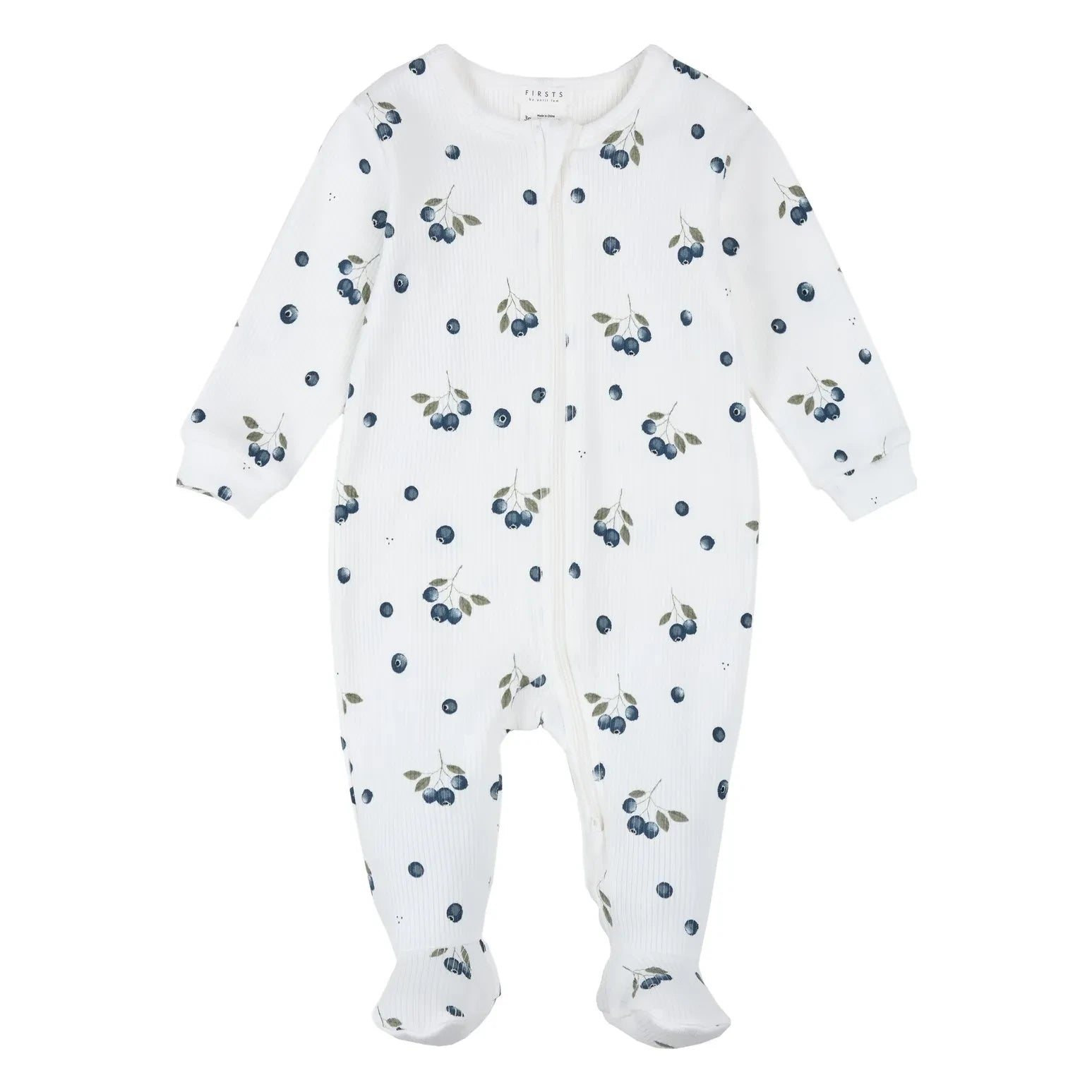 Petit Lem - Pijama con pies y estampado de arándanos de algodón orgánico | Crudo