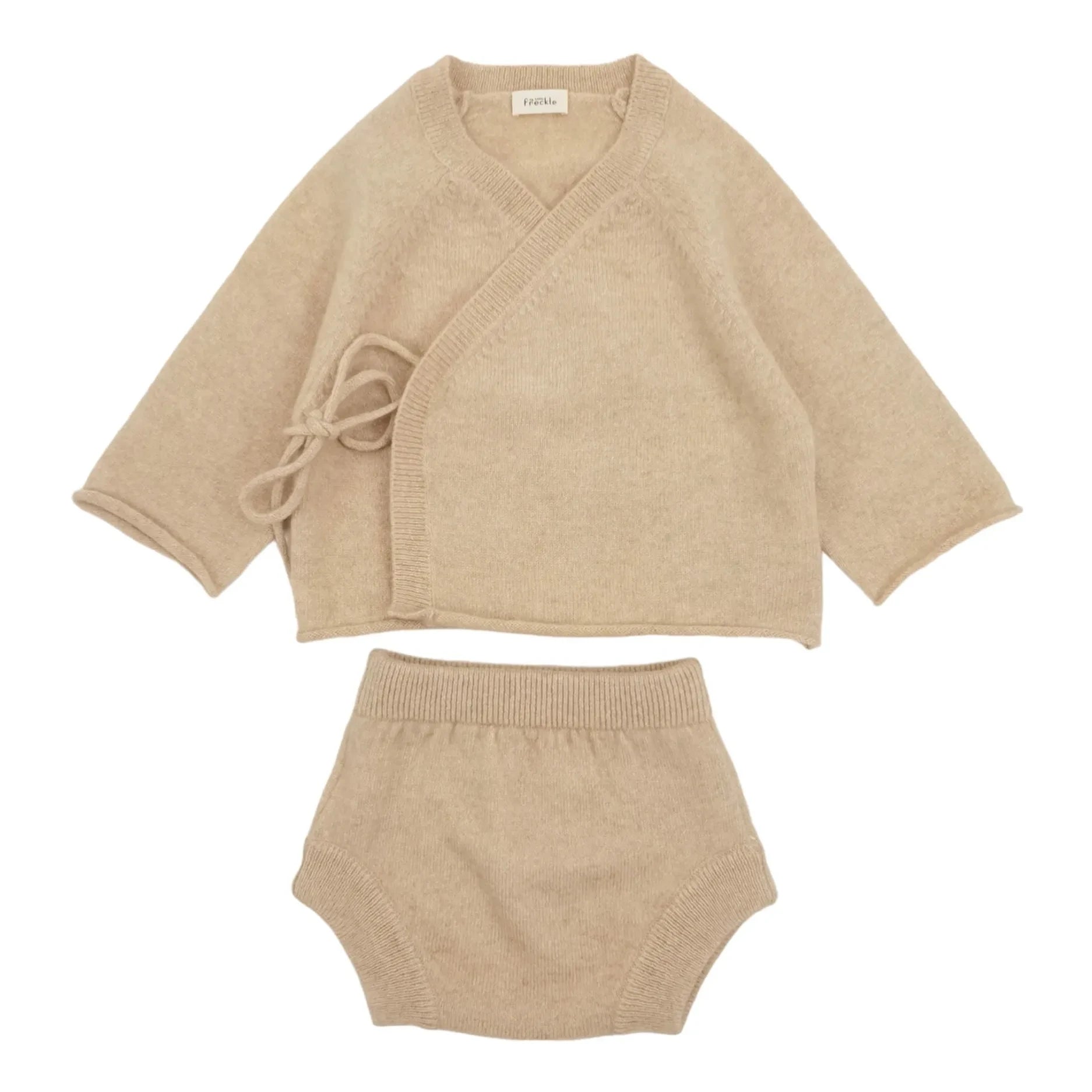 My Little Freckle - Set de Bloomer de Cachemira Orgánica + Cárdigan Cruzado | Beige