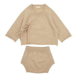 My Little Freckle - Set de Bloomer de Cachemira Orgánica + Cárdigan Cruzado | Beige