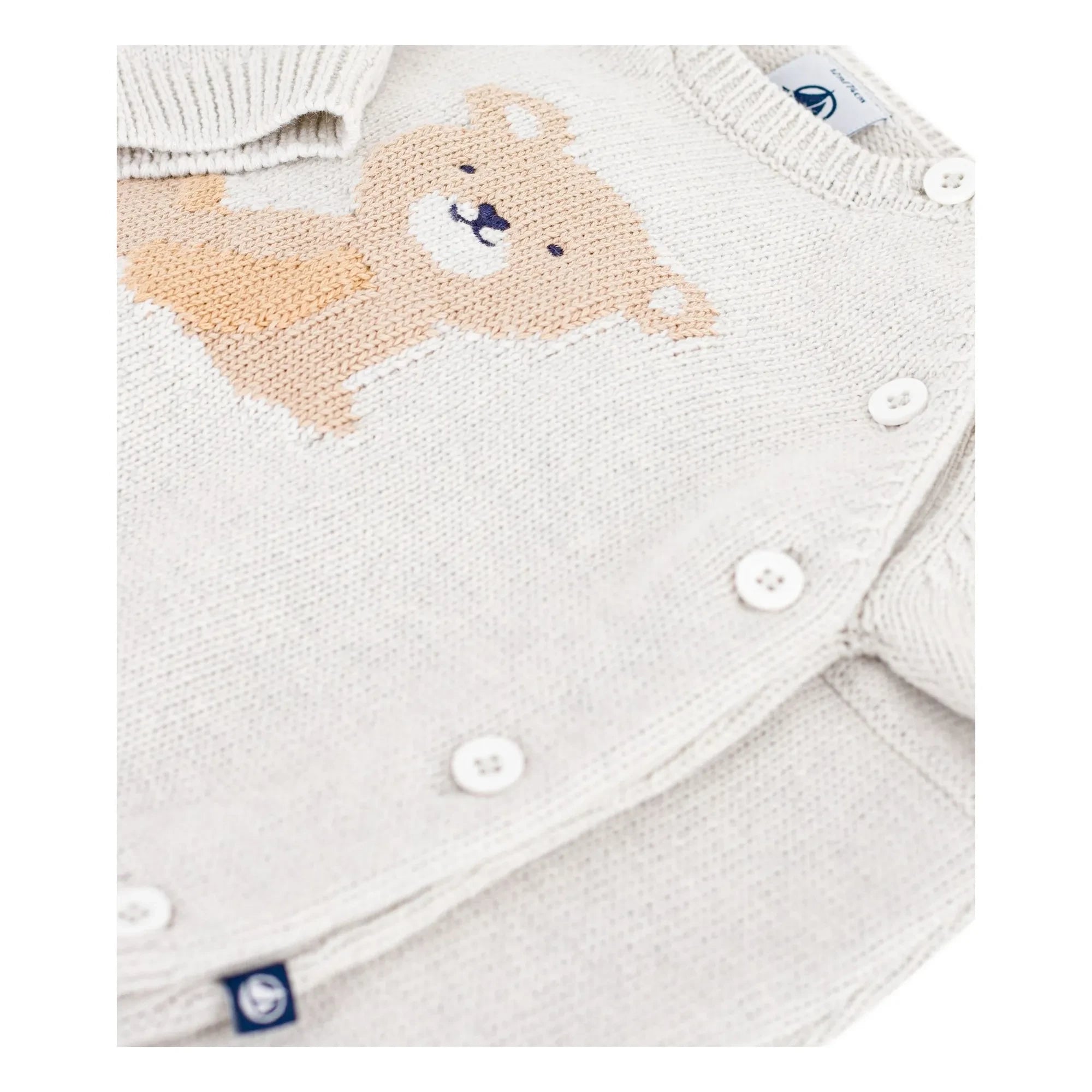Petit Bateau - Conjunto de jersey de jacquard de ositos y pantalones de algodón orgánico | Beige jaspeado