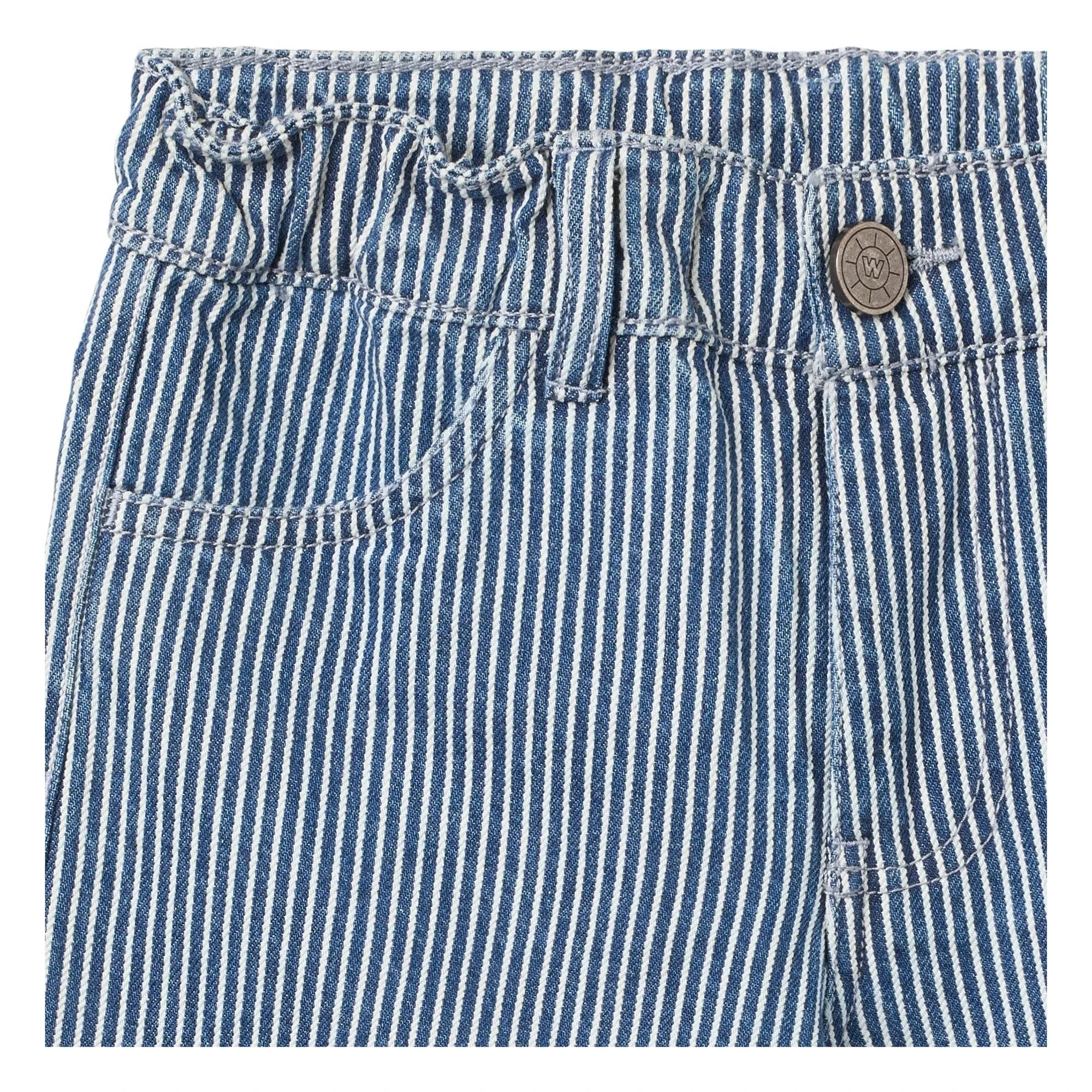 Trigo - Bermudas de jean Christian a rayas de algodón orgánico | Azul