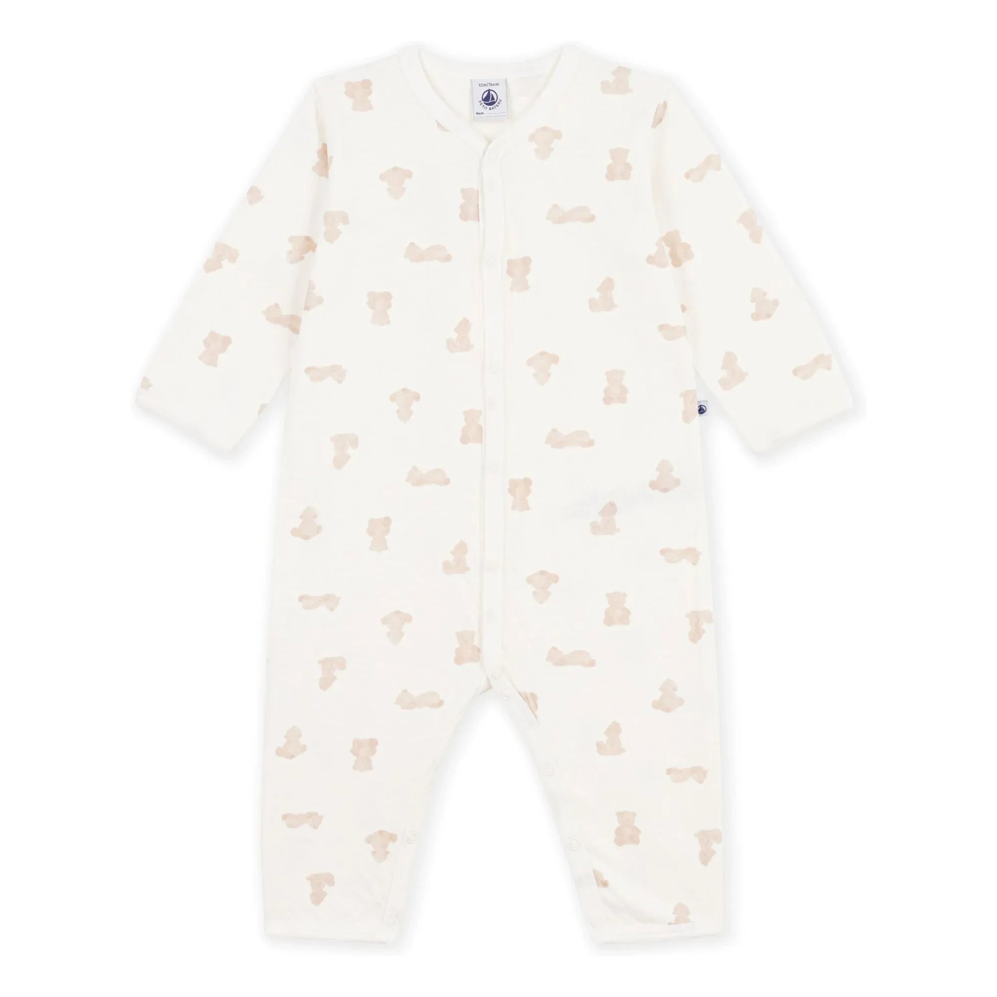 Petit Bateau - Pijama de oso de peluche Tubic de algodón orgánico Sleep Well | Blanco