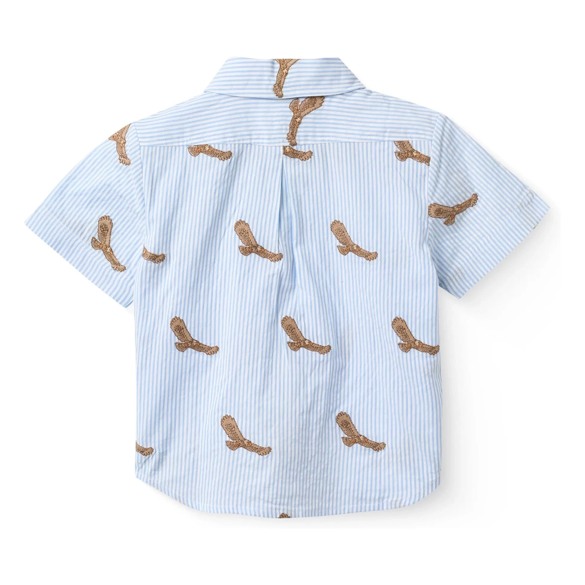 Copenhagen Colors - Camisa de seersucker de algodón orgánico a rayas con bordado de águila | Azul claro