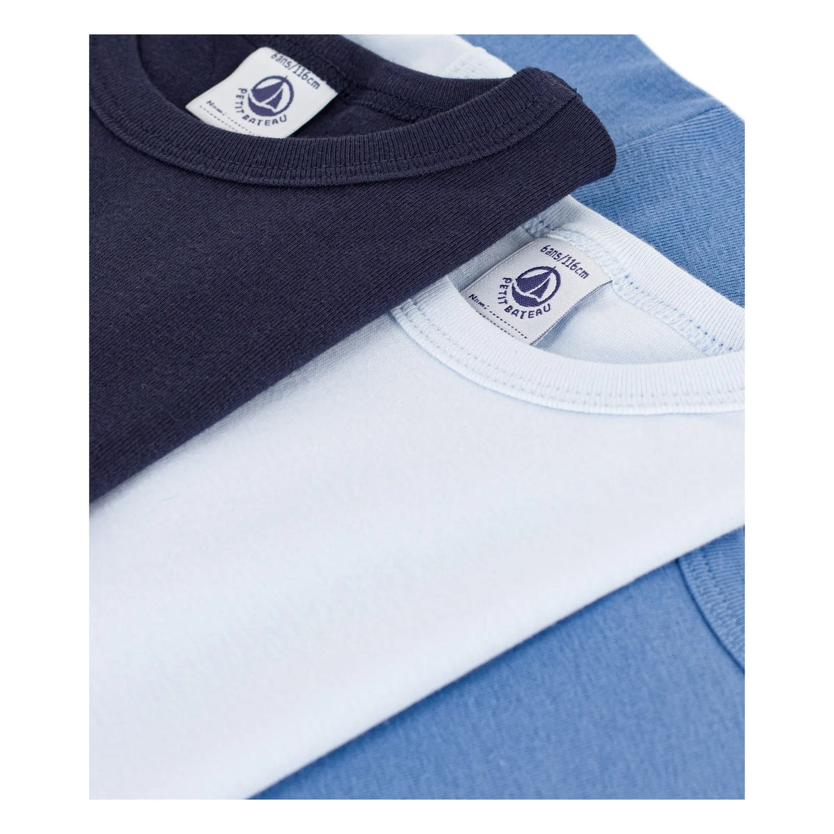 Petit Bateau - Set de 3 camisetas de algodón orgánico de manga corta | Azul