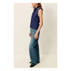 Sessùn - Blusa sin mangas de lino a rayas Fernando | Azul marino