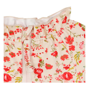 Bonton - Bañador de manga larga con cuello de volantes florales | Rojo
