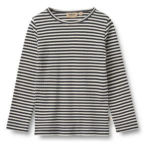 Wheat - Camiseta de Algodón Orgánico Acanalado a Rayas Stig | Azul Marino