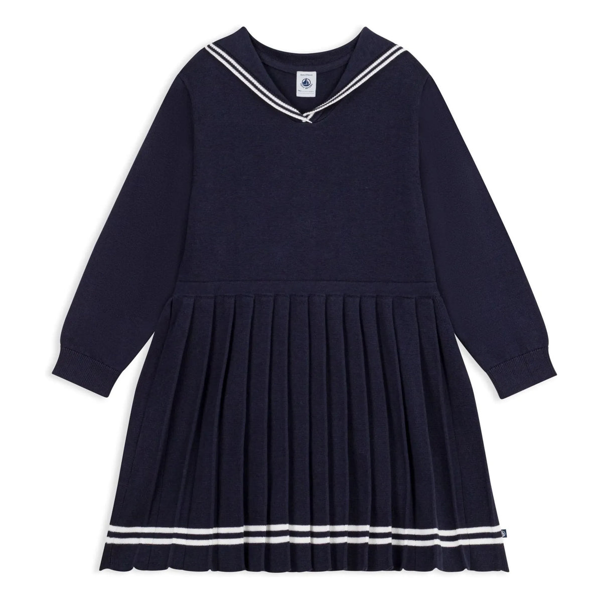Petit Bateau - Vestido de algodón orgánico con cuello marinero | Azul marino