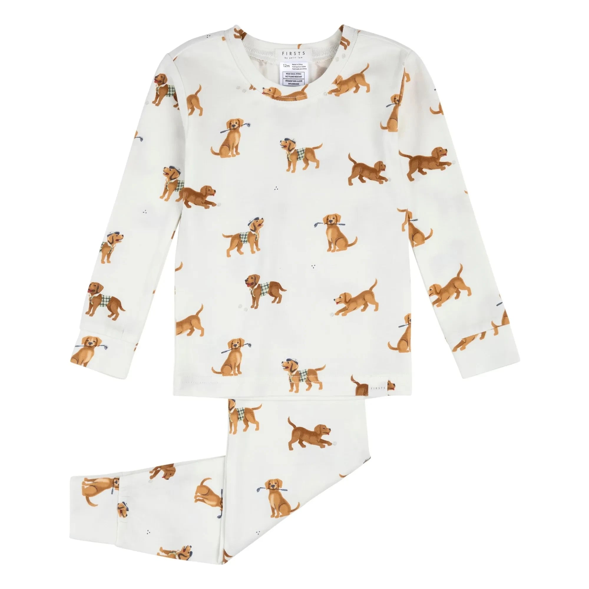 Petit Lem - Pijama de perro de manga larga de algodón orgánico y modal | Blanco