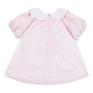 Tartine et Chocolat - Vestido bordado de rayas con cuello Claudine | Rosa empolvado
