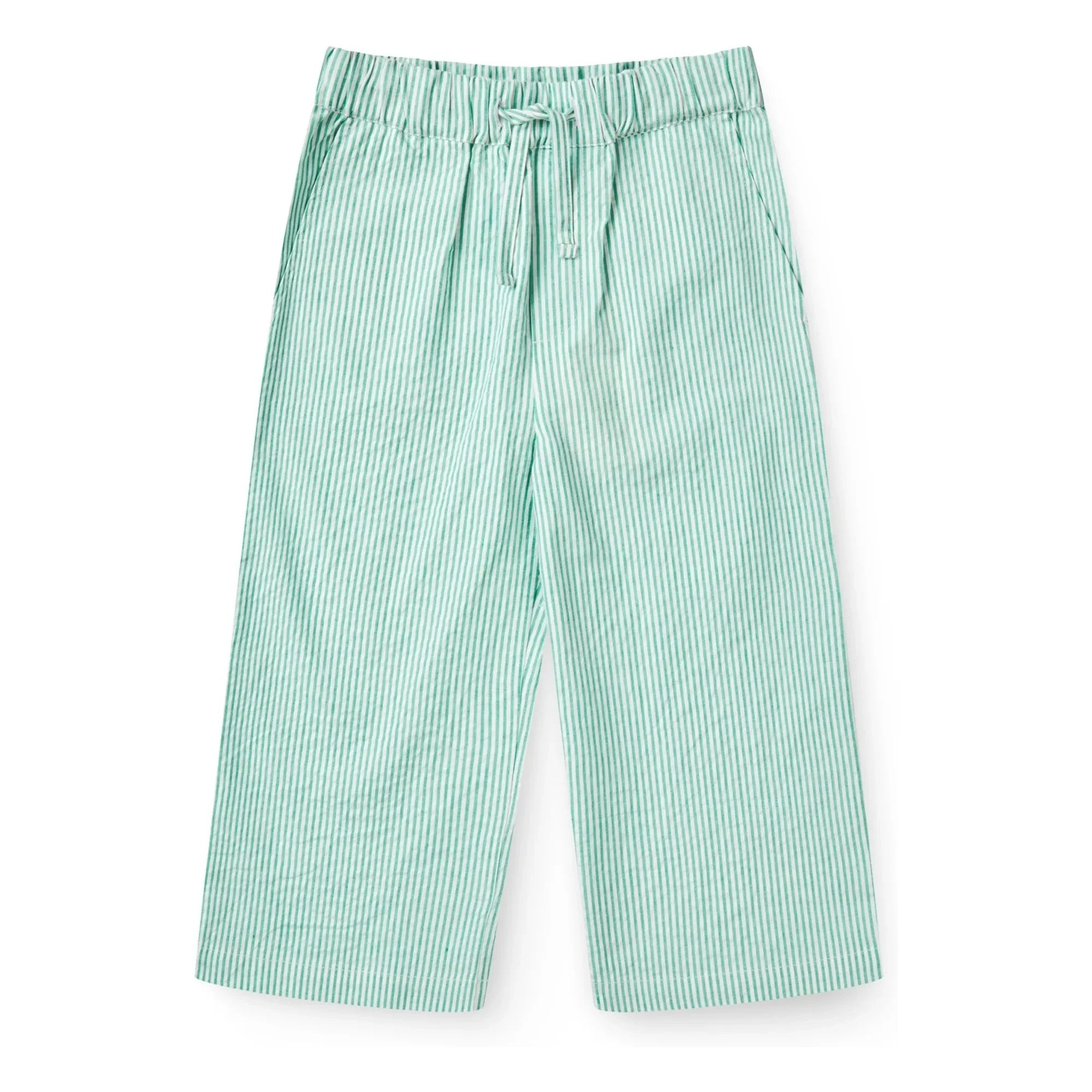 Copenhagen Colors - Pantalones con cordón a rayas de seersucker de algodón orgánico | Turquesa