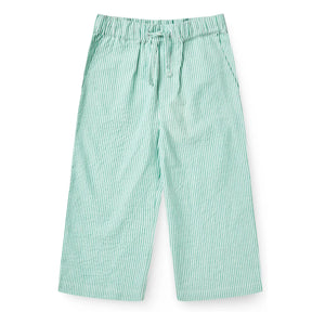 Copenhagen Colors - Pantalones con cordón a rayas de seersucker de algodón orgánico | Turquesa