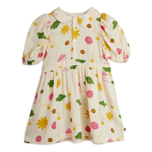 Mini Rodini - Vestido de gasa de algodón orgánico Espace | Crudo