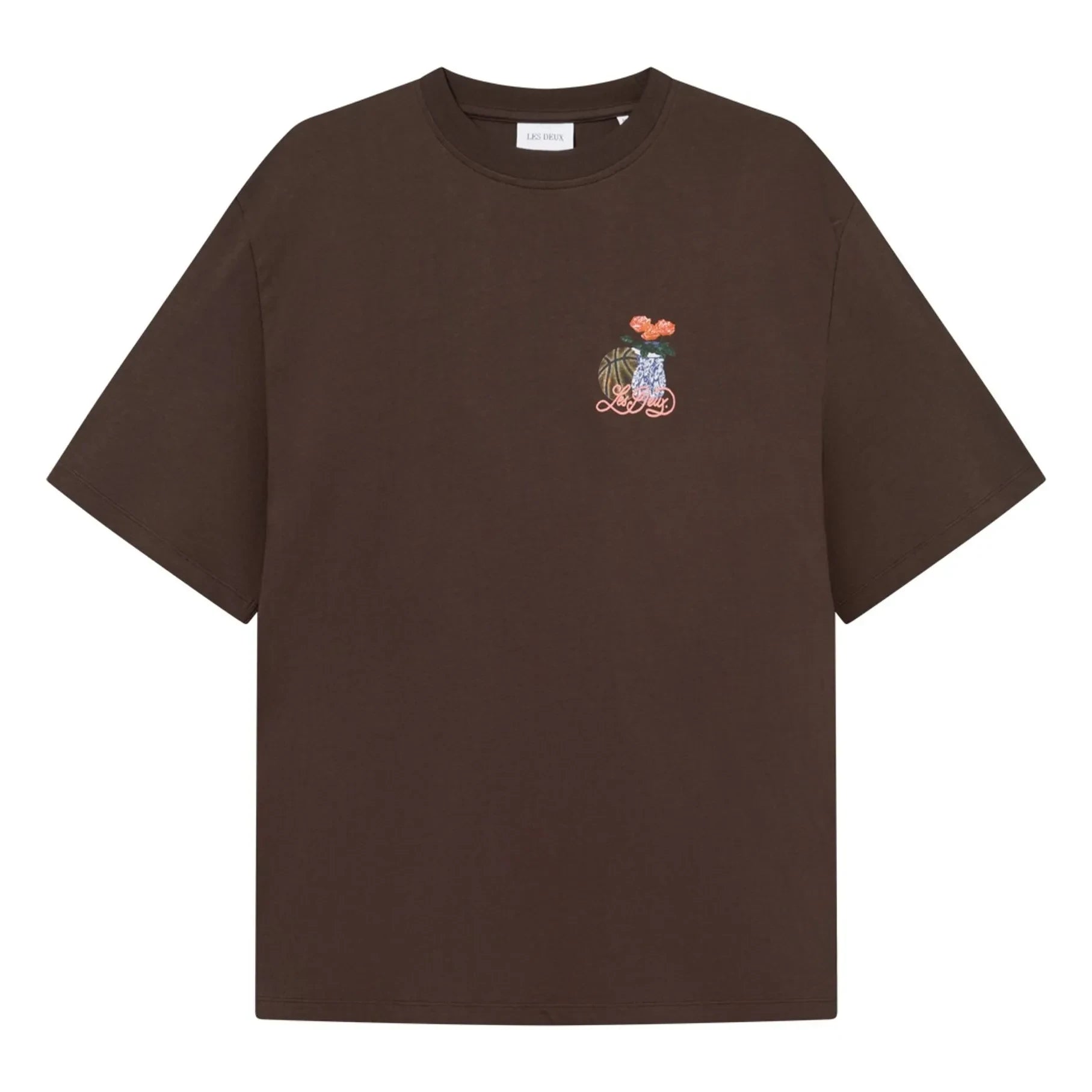 Les Deux - Camiseta de cuello redondo Cole de algodón orgánico | Marrón