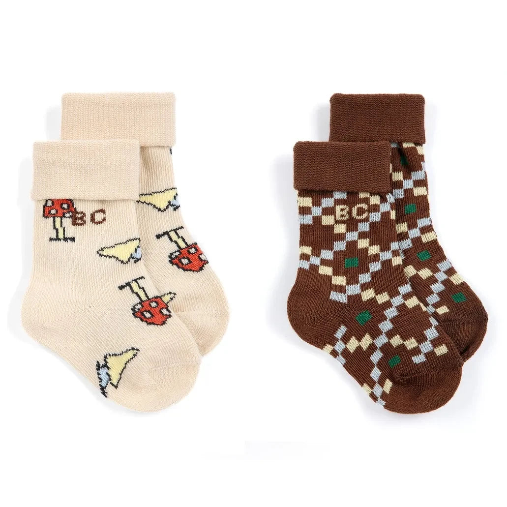 Bobo Choses - Set de 2 Pares de Calcetines de Algodón Orgánico con Estampado de Setas | Marrón