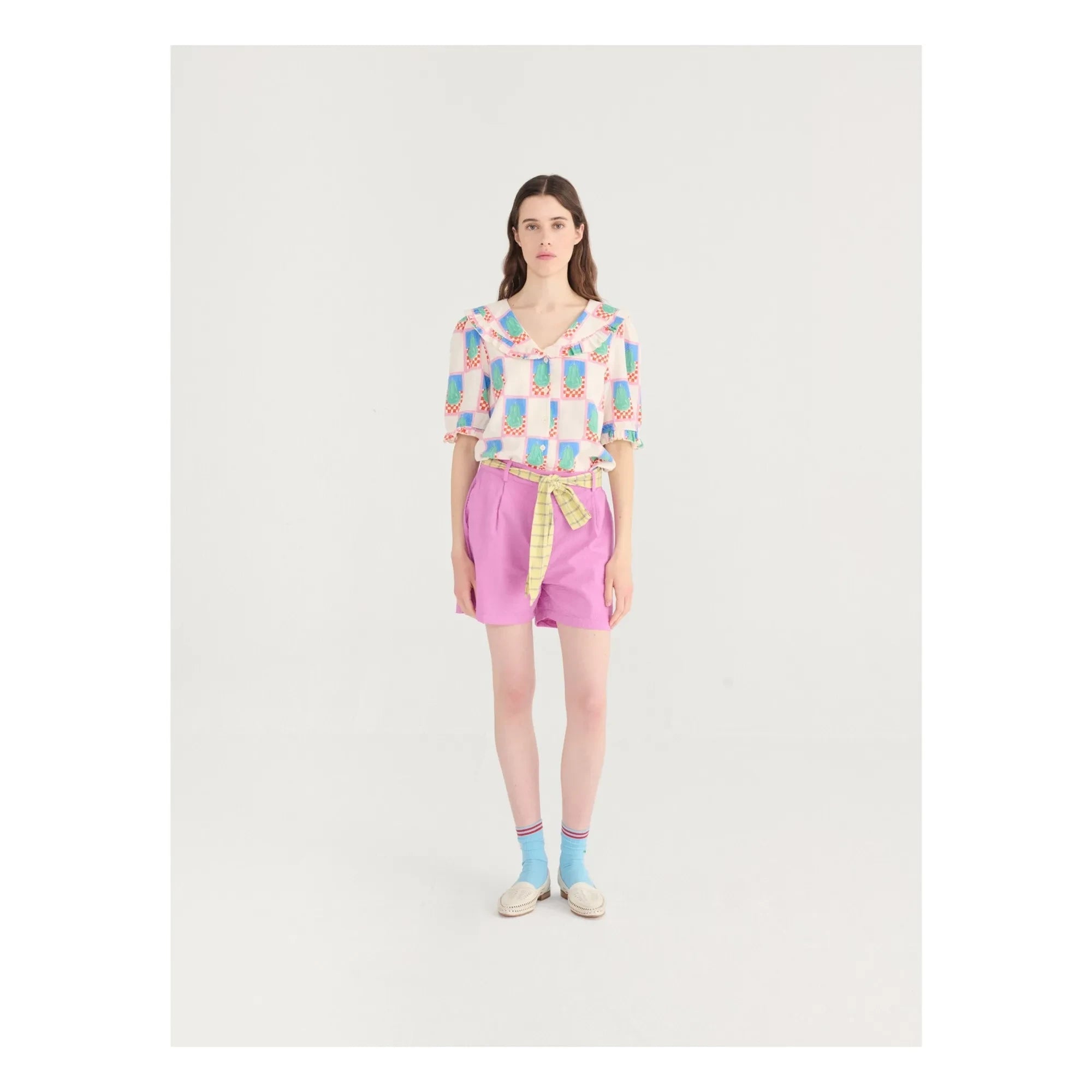 Bobo Choses - Shorts plisados de seersucker de algodón morado