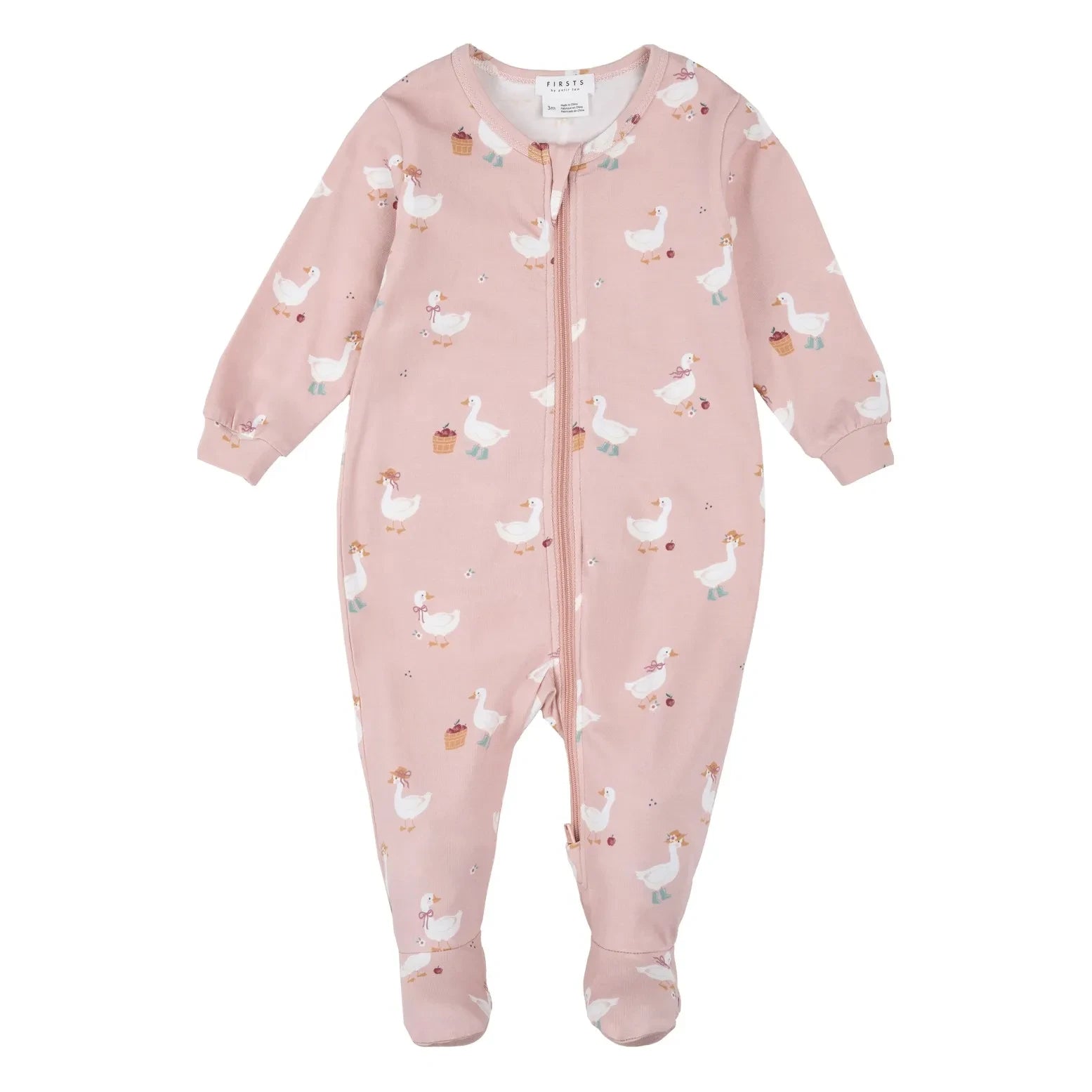 Petit Lem - Pijama con pies de algodón orgánico y modal estampado de patitos | Rosa