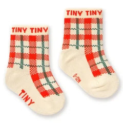 Tinycottons - Calcetines de bebé a cuadros color blanco roto