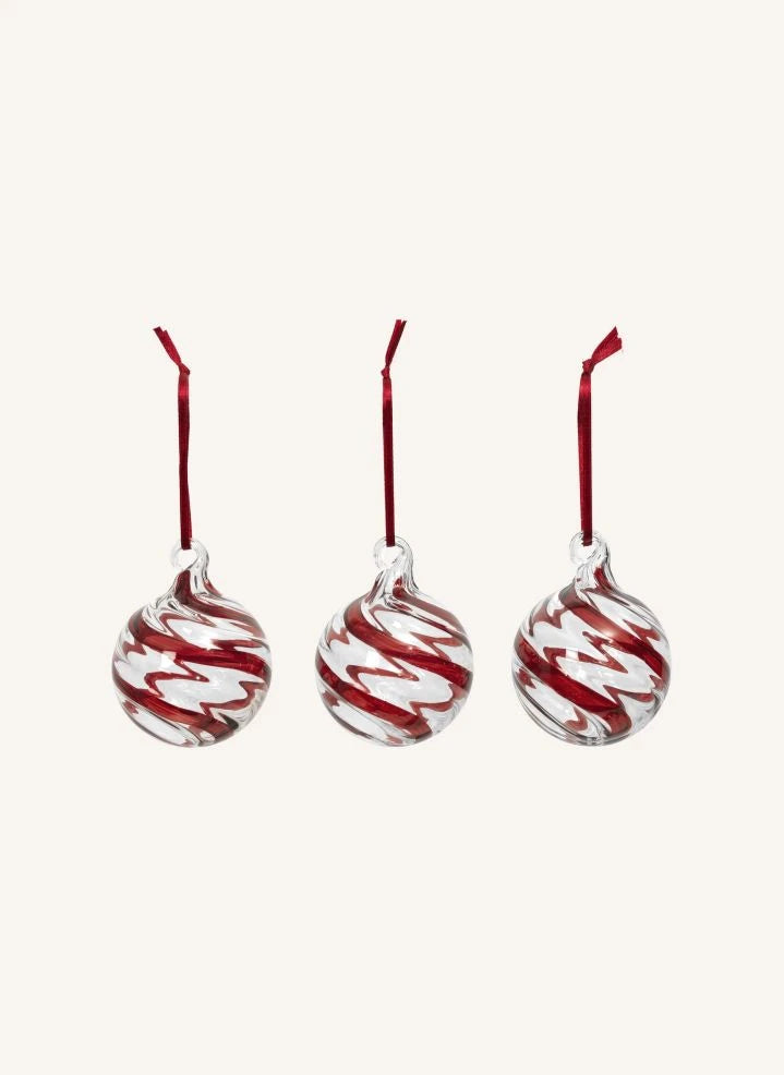 Broste Copenhagen - Adornos Navideños de Vidrio Enrollado — Set de 3 | Rojo