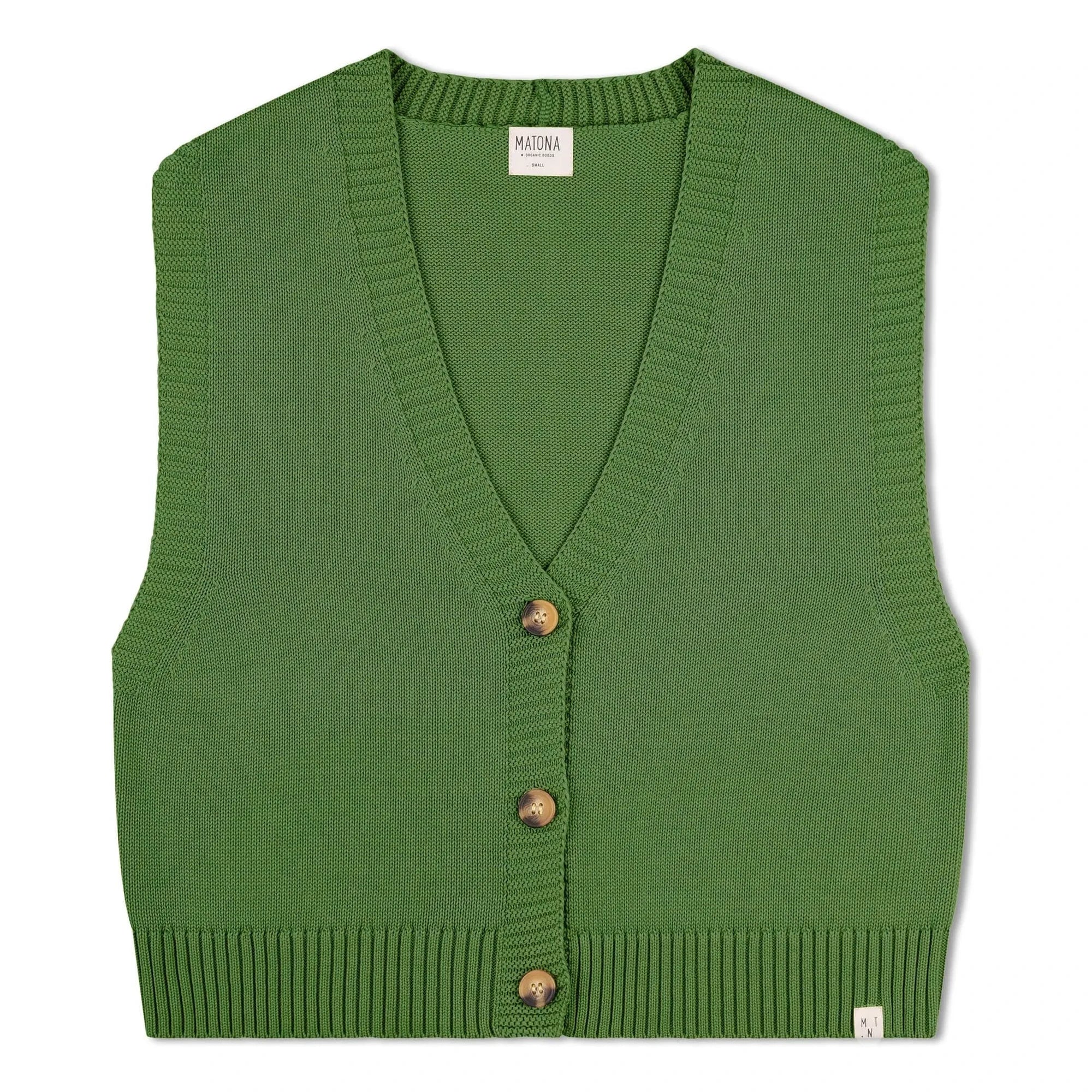 Matona - Cardigan sin mangas de algodón orgánico con corte cuadrado | Verde