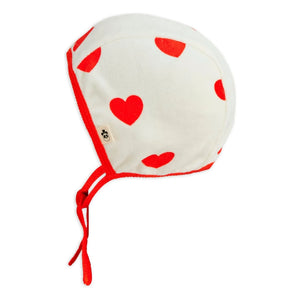 Mini Rodini - Gorro con estampado de corazones de algodón orgánico | Blanco